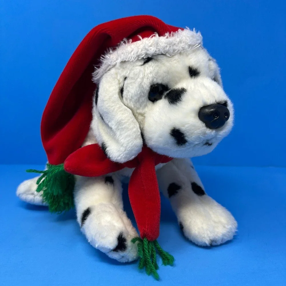 Ty‎ Beanie Buddies Dalmatian 12 Inch White Black Christmas Santa Hat Scarf Dog